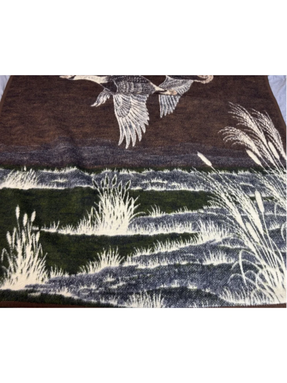 Vintage Biederlack Throw Blanket Reversible Ducks Geese Sunset Camp Retro 72x56